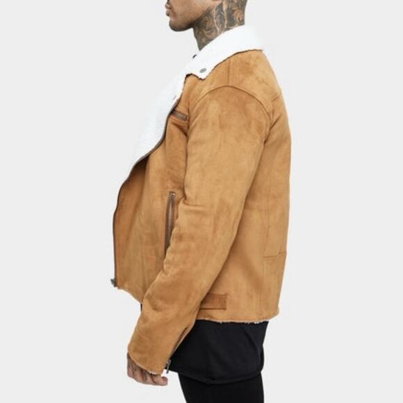 SAINT MORTA Imperial Sherpa Biker Jacket In Tan Cream Size L - Picture 2 of 16